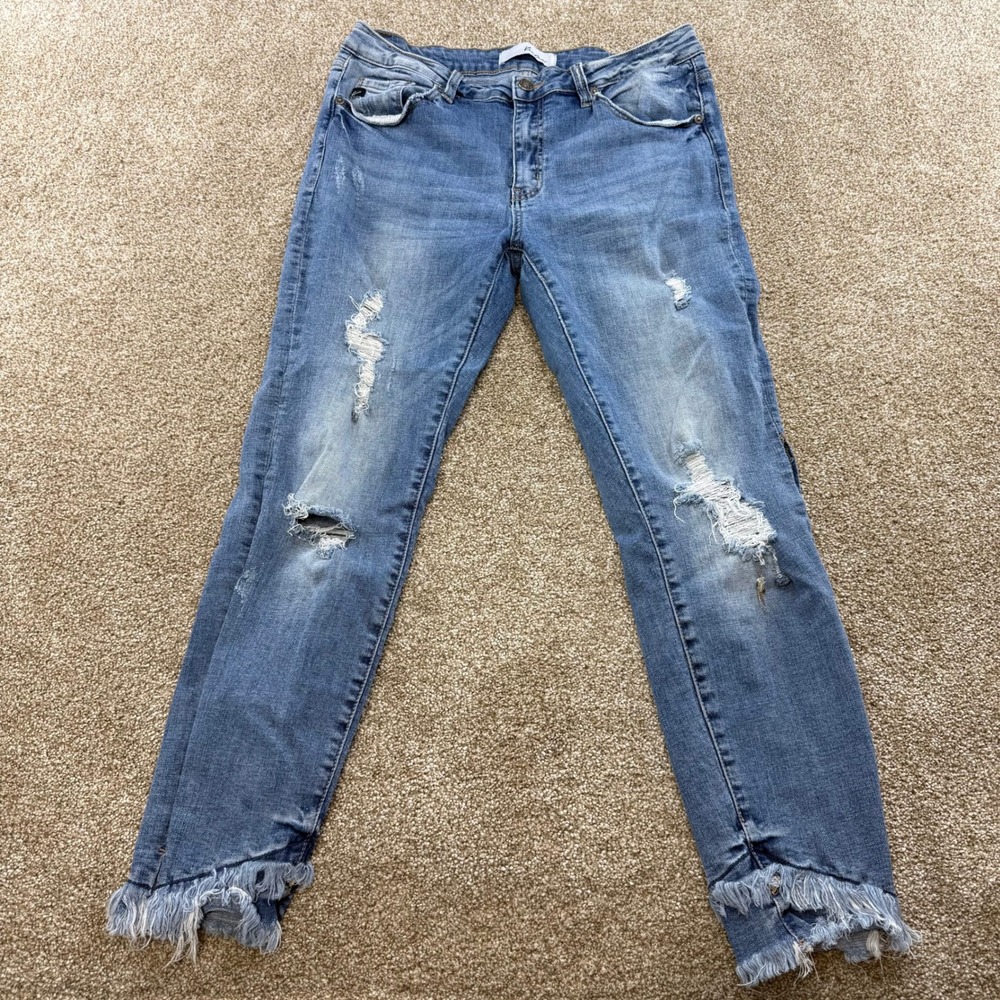 KanCan Womens Distressed Raw Hem Jeans 13/30 Blue Distressed Denim Mid Rise